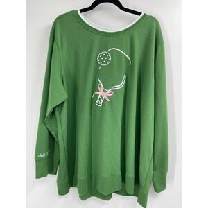 Jane & Delancey Women Green Pickle Ball Graphic Sweatshirt Oversized NEW Size 2X